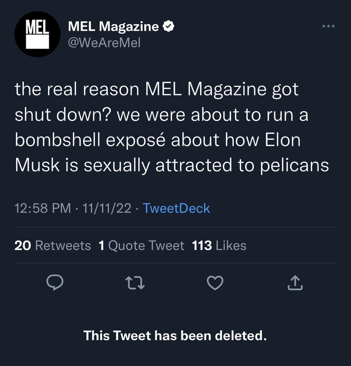 WeAreMel's tweet photo. i did NOT delete this myself. we are being silenced... https://t.co/HGS632Ax8x