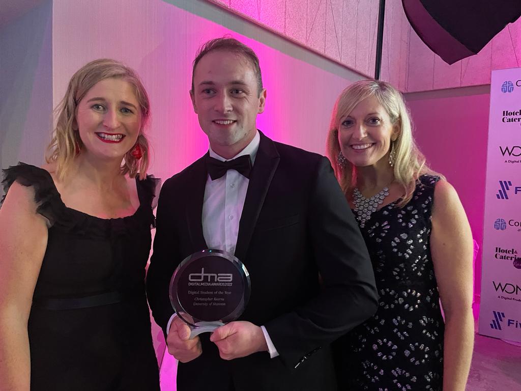 TUS_BusMgmt's tweet image. Digital Marketing Student of the Year at @dma22irl is Chris Kearns!! We are so proud of him &amp;amp; all our TUS Athlone nominees. 🎉
#dma22irl