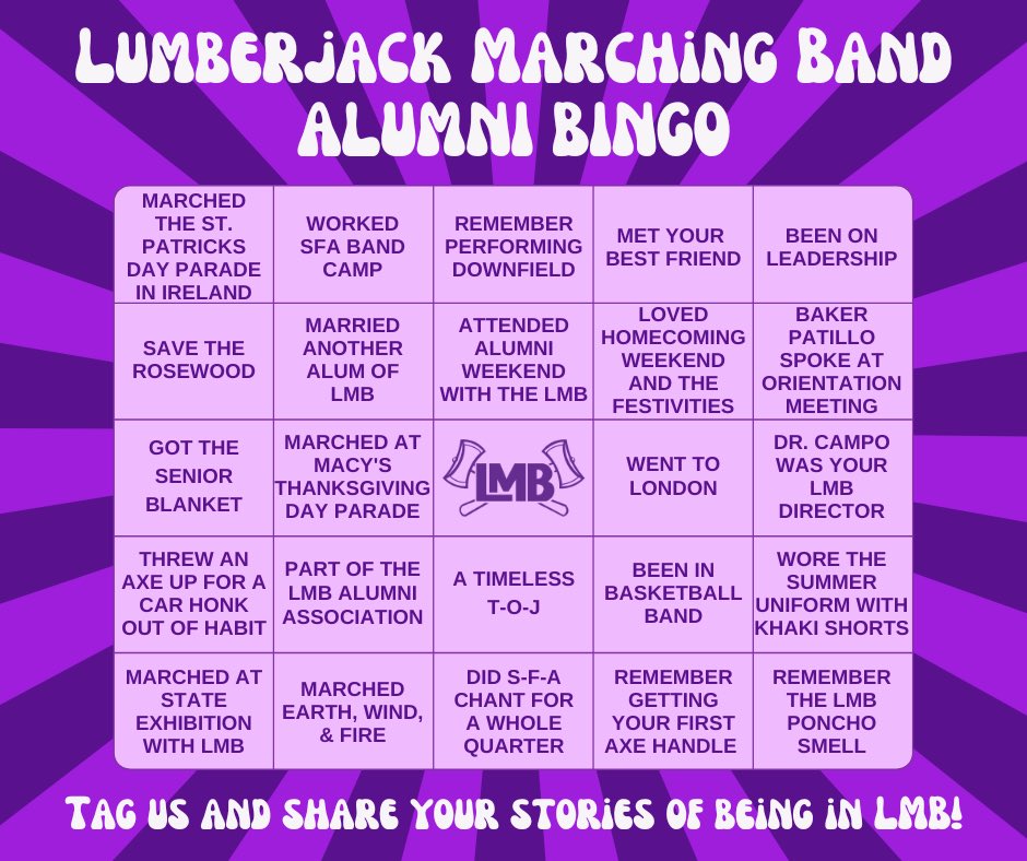 Calling all Alumni! It's time to play our favorite game, LMB Alumni Bingo! Save or screen shot the bingo card, fill it out, and tag us. You can also share some of your favorite LMB memories in the comment section. How many things can you cross off?