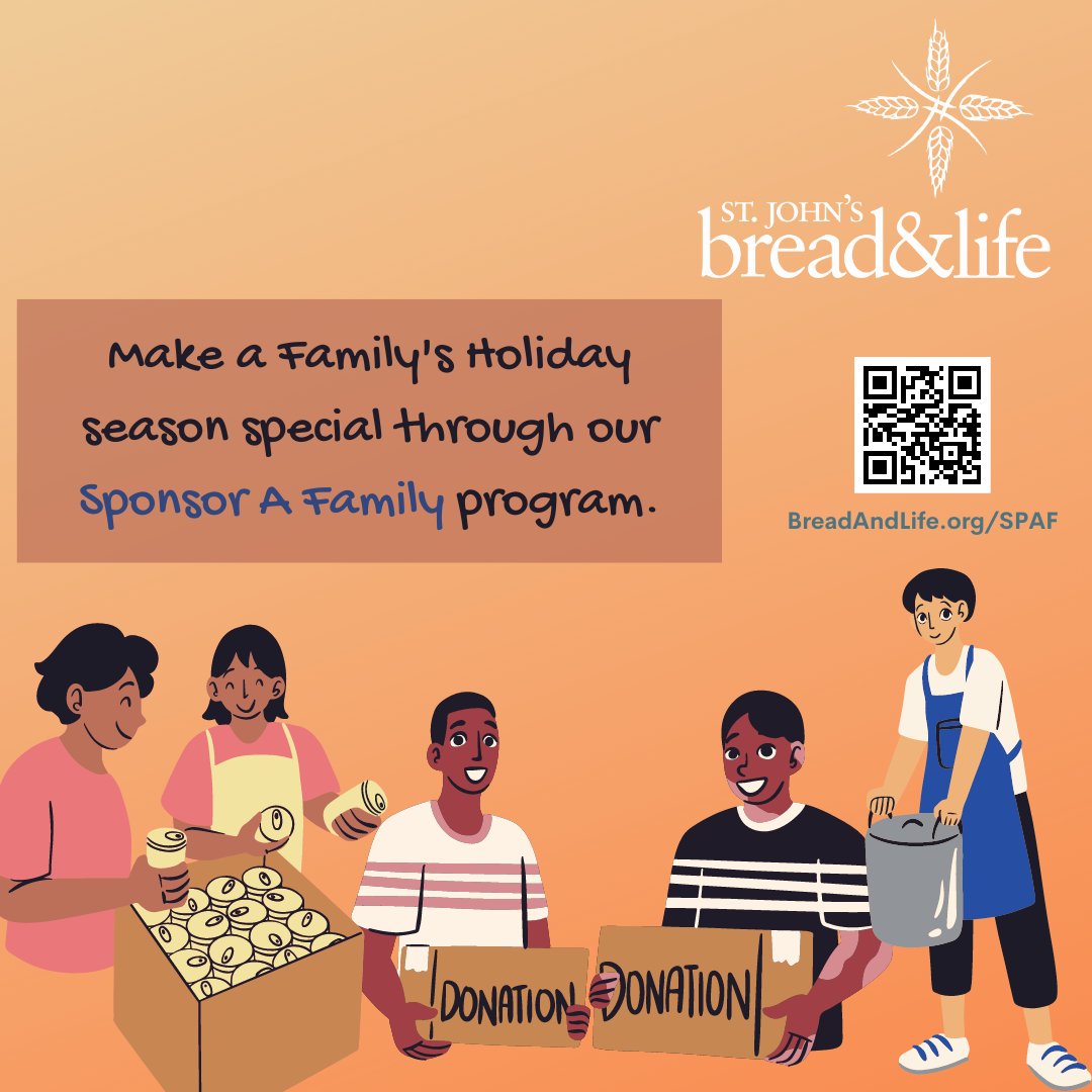 Make the upcoming festive season a meaningful one with our Sponsor A Family program! Help us sponsor a full holiday meal and a gift card for a family to make their (and your own) holiday season an extra special one! 
breadandlife.org/spaf to learn more!