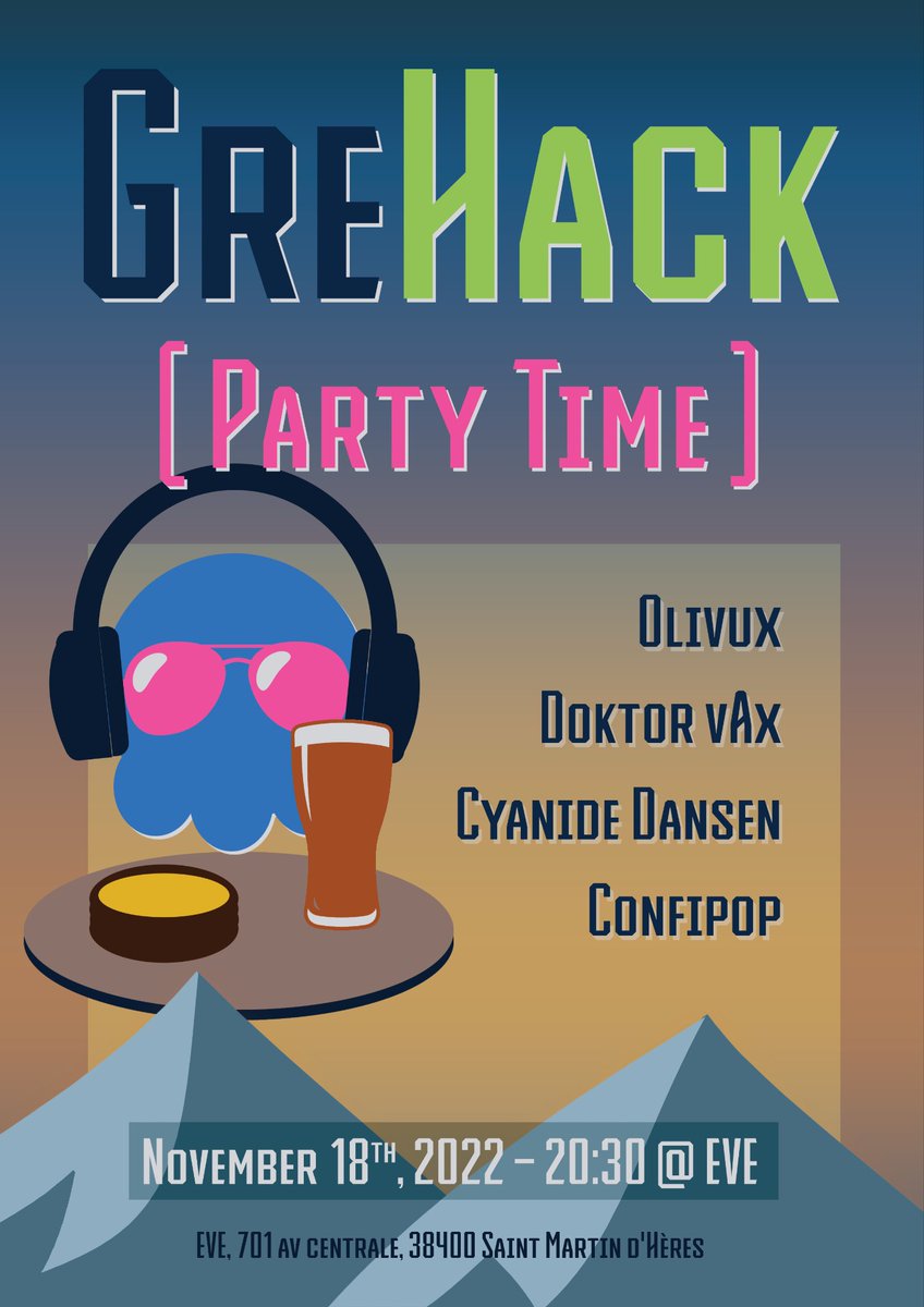 GrehackConf's tweet image. We can&apos;t wait to see you in exactly one week at #GreHack22!
After the conferences and workshops, we&apos;ll be waiting for you to celebrate the 10th anniversary of #GreHack. DJs, chiptune, beers and &quot;tartiflette&quot; are on the menu!
Ready to party?