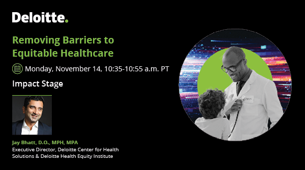 DeloitteHealth's tweet photo. How can employers address #HealthEquity and deliver better benefits for all employees? Join Deloitte’s Dr. Jay Bhatt and Accolade’s Dr. Shantanu Nundy at #HLTH2022 on Monday, 11/14 at 10:35 a.m. PT for insights. https://t.co/WL8PLG03vX https://t.co/yyxF6zynhP