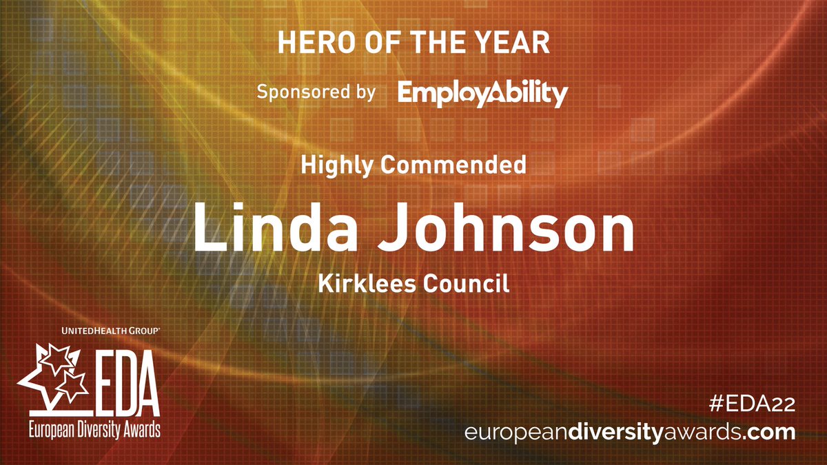 diversityaward's tweet photo. Highly Commended in the @Employ_Ability Hero of the Year Category is #LindaJohnson @KirkleesCouncil. Congratulations, Linda! #EDA22 https://t.co/B5Rp69YXde https://t.co/BbRElhB4hQ