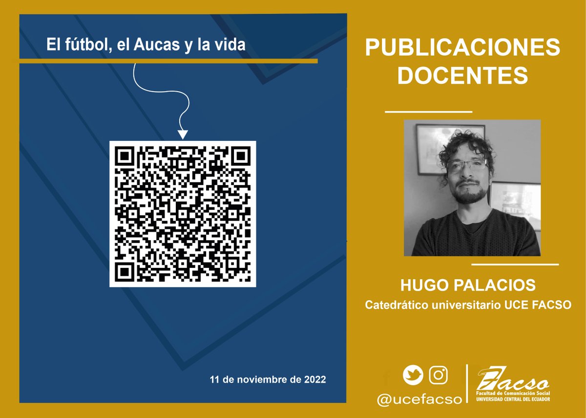 #FacsoPublicacionesDocentes <a href="/lacentralec/">Universidad Central del Ecuador</a> 
✍⚽Compartimos el artículo: "El Fútbol, el Aucas y la vida"  del docente Hugo Palacios.
 "Porque el fútbol es como la vida: lleno de incertidumbre. Cuando todo va viento en popa, algo aparece que nos desbarata la sonrisa... 🧵
