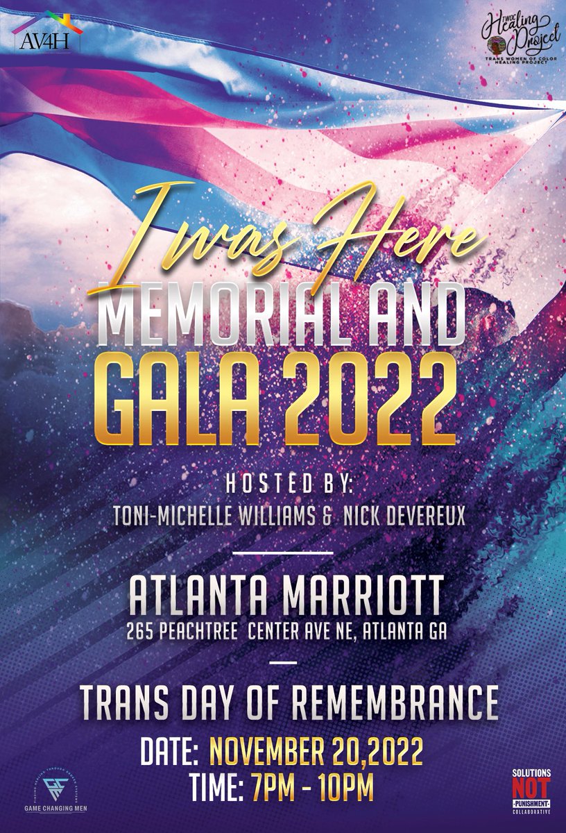 Snap4Freedom's tweet photo. We are excited to co-sponsor the "I Was Here" fundraising gala, hosted by our very own @misstoniluv. Organized by the @TWOCHealing Project and @avision4hope, the gala will celebrate the lives and accomplishments of Atlanta's Trans community. Entry is free for all TGNC people. https://t.co/WE4zYMbnJ9
