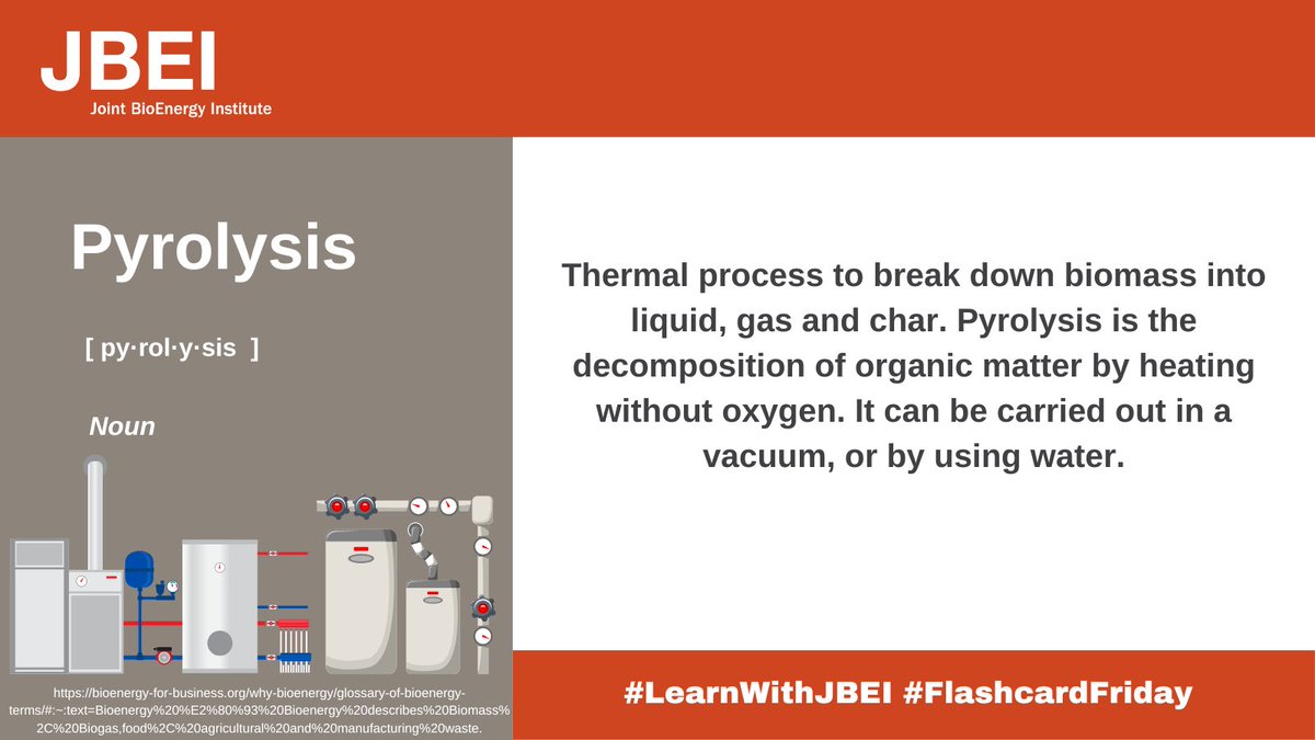 Joint BioEnergy Institute (JBEI) (@jbei) on Twitter photo Happy #FlashcardFriday ! Today's word in Pyrolysis⛽️💨🔬 Comment or DM us if you have any words you would like defined! #LearnwithJBEI #edchat #STEM #scichat <a href="/BerkeleyLab/">Berkeley Lab</a> <a href="/ENERGY/">U.S. Department of Energy</a> Happy #FlashcardFriday ! Today's word in Pyrolysis⛽️💨🔬 Comment or DM us if you have any words you would like defined! #LearnwithJBEI #edchat #STEM #scichat <a href="/BerkeleyLab/">Berkeley Lab</a> <a href="/ENERGY/">U.S. Department of Energy</a>