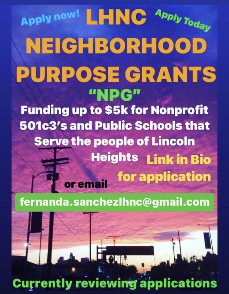 🔮Deadline December 7th! LHNC has Neighborhood Purpose Grants of up to $5k for Nonprofit 501c3’s and public schools who serve the People of Lincoln Heights Los Angeles CA. lhnc.carrd.co