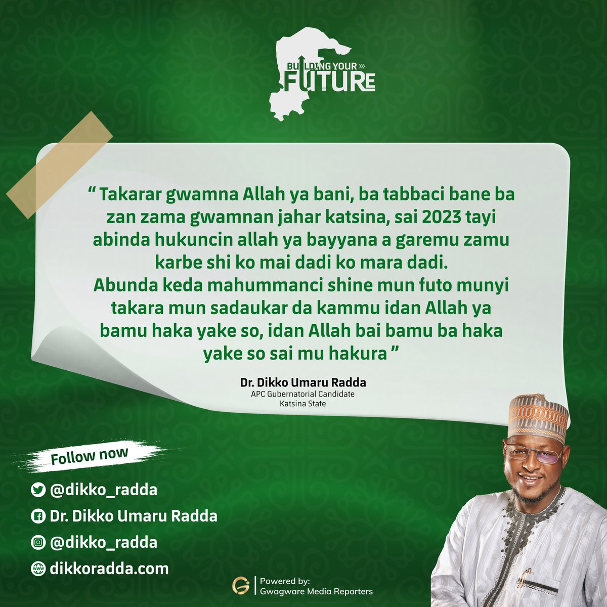 dikko_radda's tweet photo. May Allah choose the best for us, and make us happy with what He chooses for us, Ameen. https://t.co/cGNW43cdhp