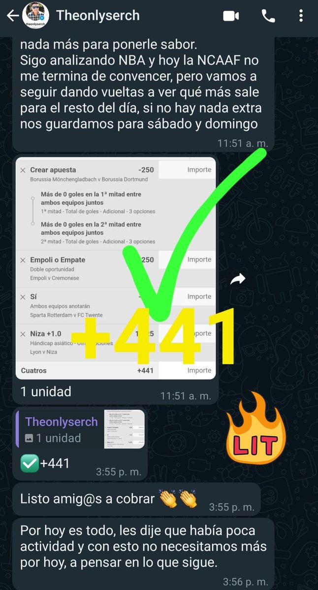 TheOnlySerch's tweet photo. Única jugada del día y se cobra !!!
+441 ✅️ 💰💰💰
El Premium a todo lo que da...
Quieres entrar??
🚨Mándame un 📨!!
🚨Mándame un 📨!!
#TheOnlySerch 😎
#Premium 🥇
#parlay
#Bundesliga
#Ligue1
#SerieA
#Eredivisie
#ViernesGanador https://t.co/9X9CwzTD8s