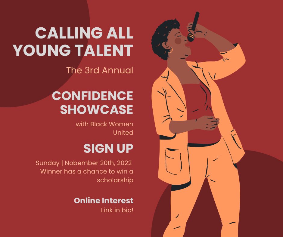 Do you want a chance to show case your talents for a scholarship? Well you’re in luck. 

We are hosting our 3rd annual Confidence Showcase and are looking for talented people to be contestants!

No requirements needed, just fill out the form in our bio by November 20th. ❤️