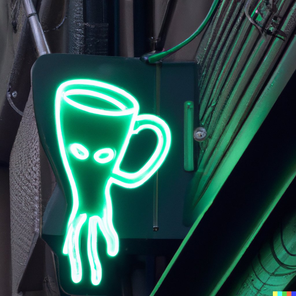We asked an AI to show us a coffeeshop sign on an alien planet. Did not disappoint.