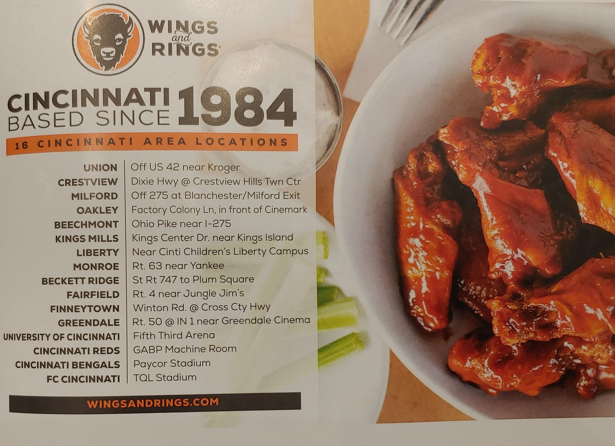 Wings and online rings menu