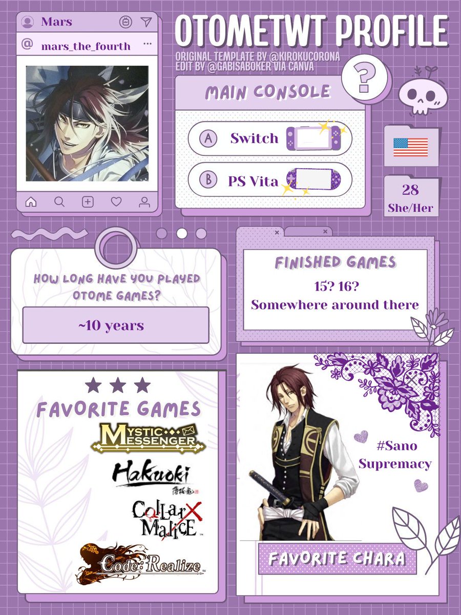 mars_the_fourth's tweet photo. Of course I would decide to stop being antisocial on Twitter right when the site is teetering on the brink of chaos and dissolution 🤣🤡

Lovely to meet you all 😁
#otometwt #otometwtintro

Many thanks to @gabisaboker for the pretty purple template 🥰 https://t.co/Cz3vjb46Hx