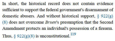ericmruben's tweet photo. How about this one? Yesterday, a TX federal judge ruled that because "the historical record does not contain evidence sufficient to [disarm] domestic abusers," it violates the Second Amendment to take guns from those subject to a domestic violence restraining order. https://t.co/5EfhtR6yf3
