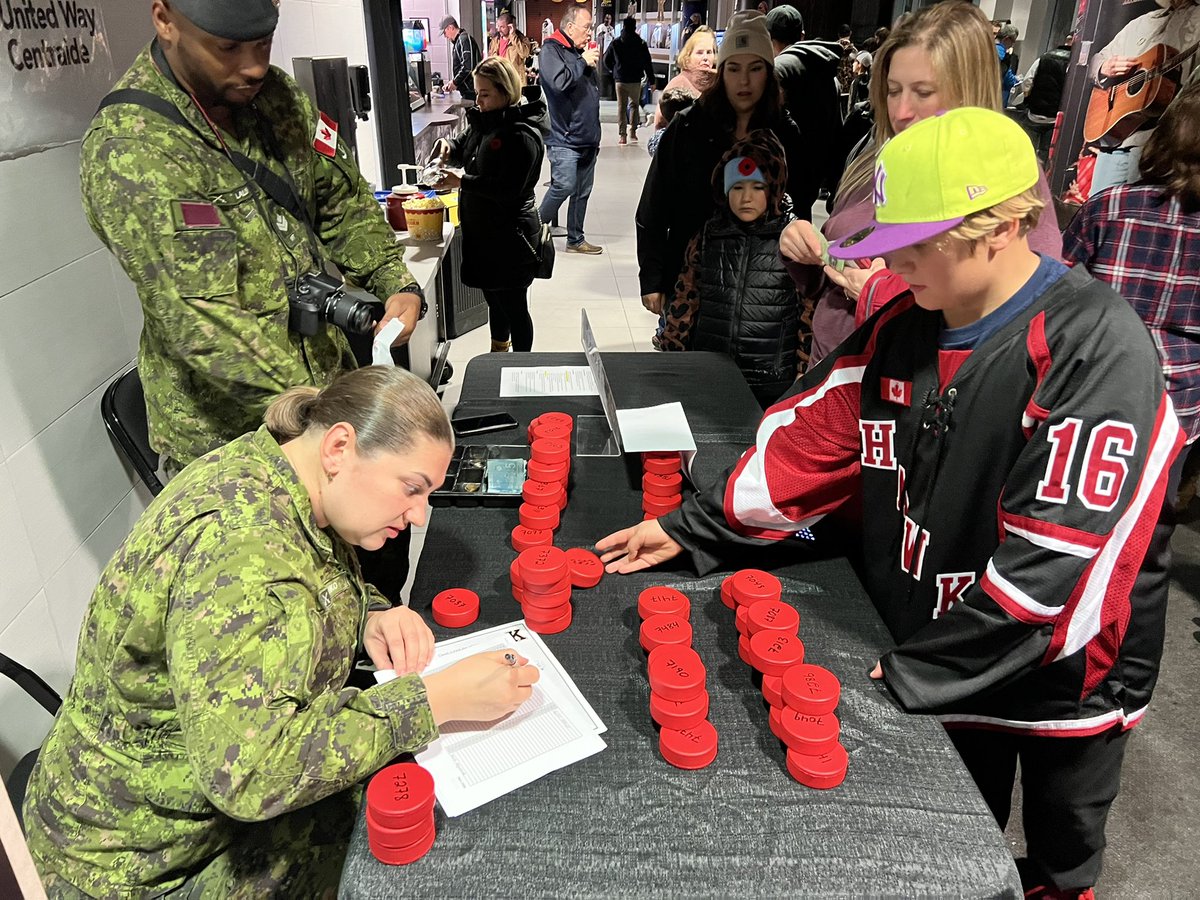 KingstonFronts's tweet photo. The @KingstonMFRC is running tonight’s Chuck-A-Pep. The winner of the 2nd intermission game will receive a team signed CADPAT jersey. All proceeds go to the KMFRC.

Visit their booth on the main concourse to purchase peps. https://t.co/SY9X506G7N