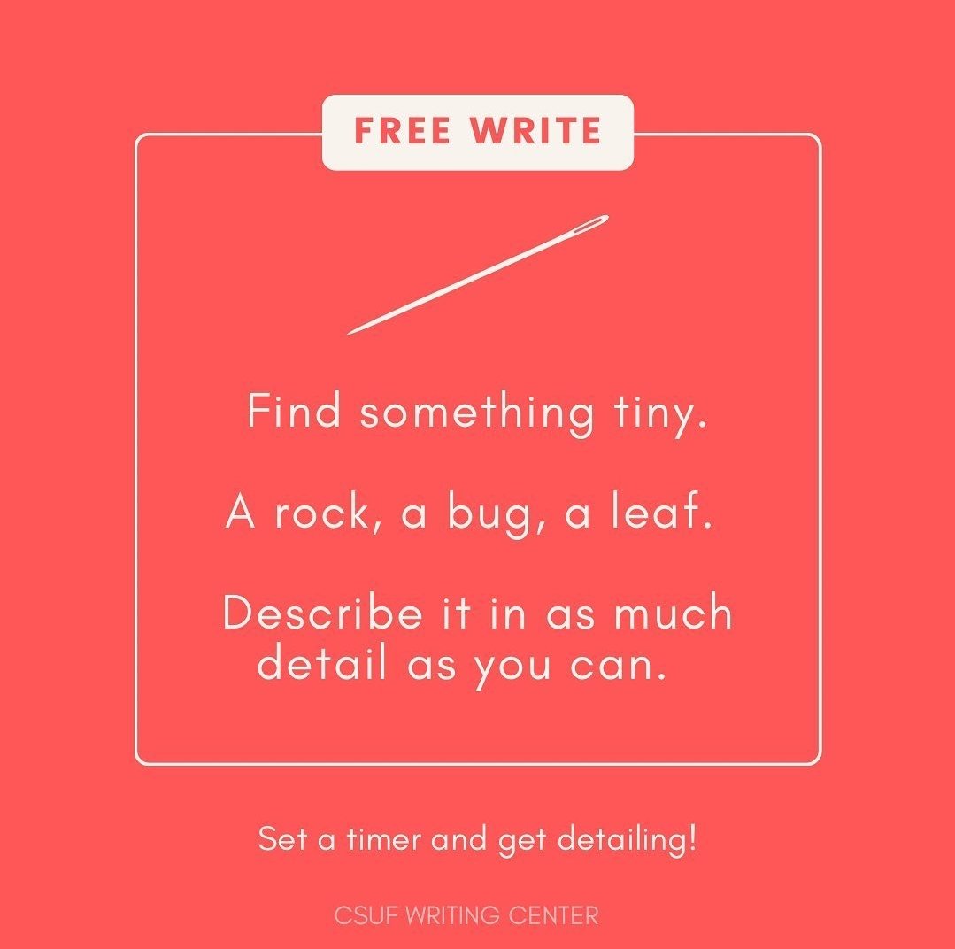Happy Veterans Day CSUF! Today and as we move toward Thanksgiving break, we’re thinking about gratitude and appreciating the little things. Find something tiny that stands out to you, then write about it! #csuf #creativewriting #writingcenter #keepwriting #details