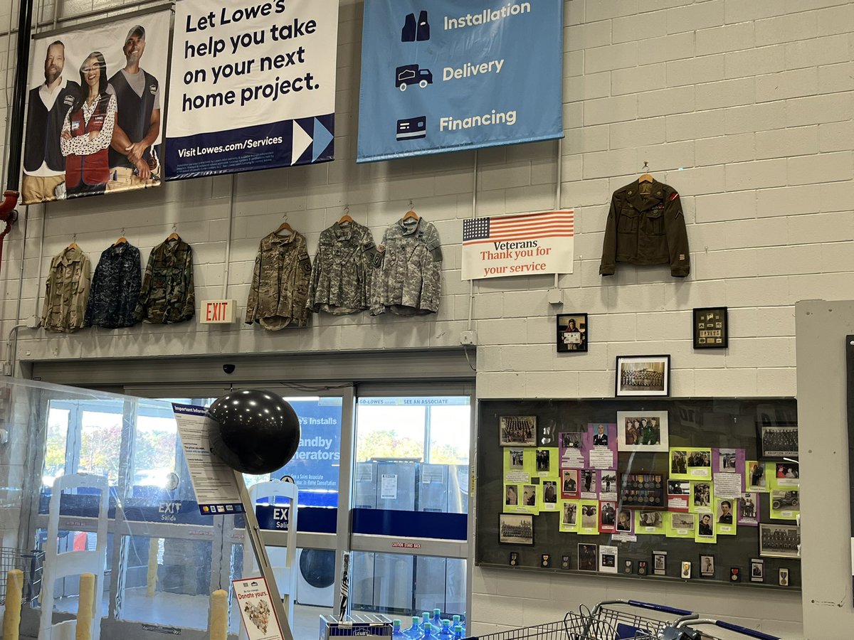 Chuck_Padre's tweet photo. All set for tomorrow Lowes Newington 623 Veteran’s day set up to honor our local Veteran’s. We have WW2 combat Vet Francis Curtis coming from 11-1pm as well as a few military vehicles. Thanks to all who have served. @TweetUsR30 @JoeMcFarland_ @BoltzBill @cag315 https://t.co/BTLmVtEAVM