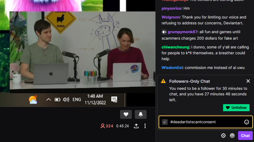 MatrixPotato's tweet photo. #deadartistscantconsent @DeviantArt You are ignoring the tens of billions of hours it takes the artists you are stealing from to create pieces. Your stream is a Q&amp;A and yet zero questions have been answered. Listen to your community. https://t.co/HBWRC0QFUB
