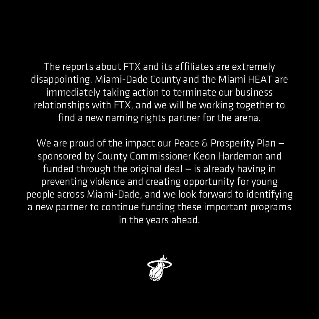 MiamiHEAT's tweet photo. Miami-Dade County and the Miami HEAT have released the following statement https://t.co/ERZo1IsZ2o