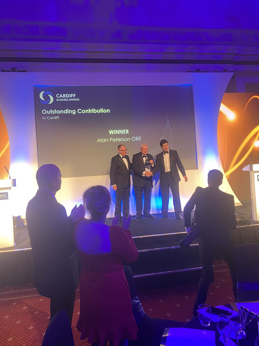 hywelpeterson's tweet photo. Very proud that Alan Peterson OBE (Dad) was recognised by @CardiffBizAward tonight for Outstanding Contribution to Cardiff - thank you @huwthomas_Wales for making the award and @Liz_Brookes for organising the dinner/awards @👍👏  
#CardiffBizAwards #CBA22 https://t.co/zINA2pesOm
