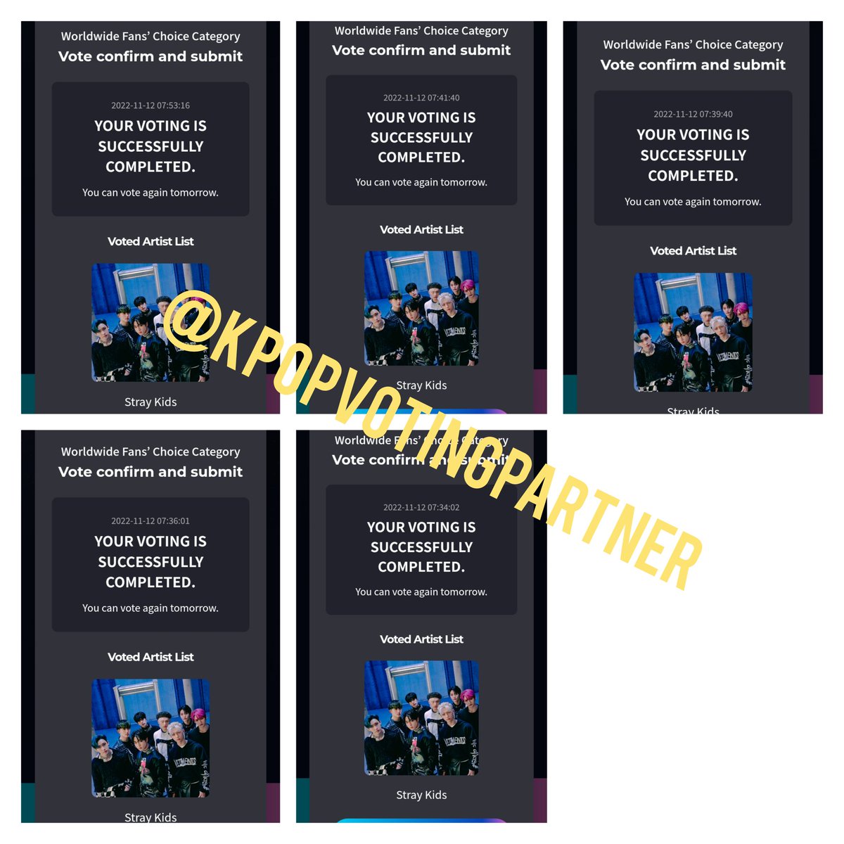 Please see below the proofs for the #MAMAVOTE , congratulations to Stays for winning this poll #StrayKids