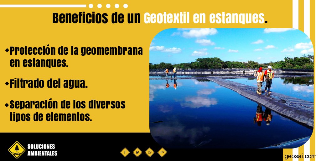 SAISoluciones_'s tweet photo. ⬛Las mallas geotextiles pueden ser empleadas en distintos proyectos, te mostramos los beneficios de usarlas en estanques.
🌐https://t.co/QO79BInddE
#GEOSAI #GeomembranaBituminosa #SolucionesAmbientales https://t.co/QLp69yxWft