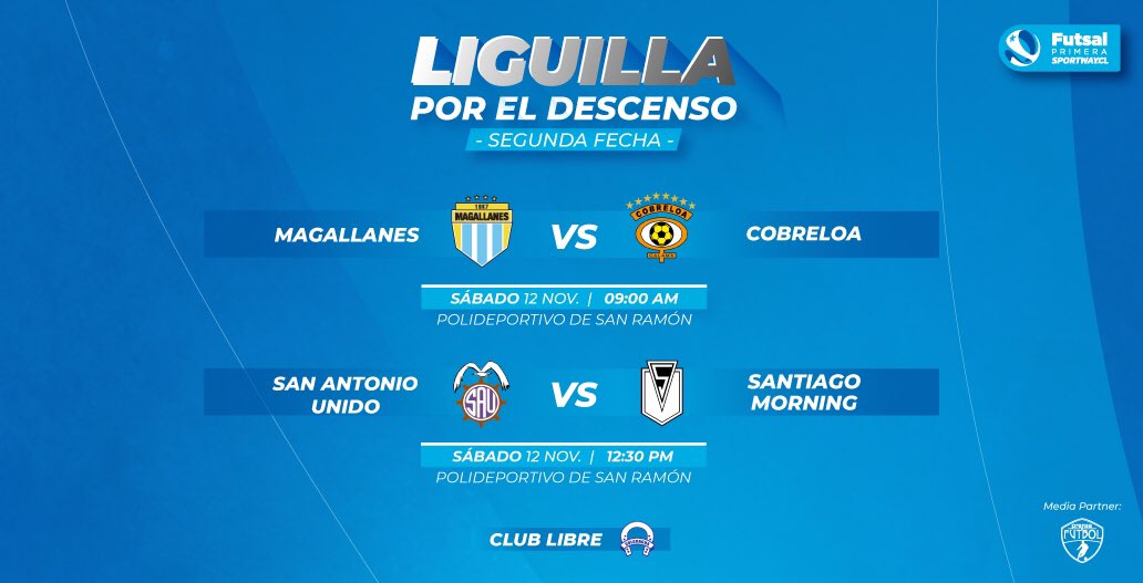 CampeonatoCL's tweet photo. 😁 #LaProgramacion de la segunda fecha de las liguillas del #FutsalPrimeraSportway 🏆 https://t.co/dmlzpzwjYr