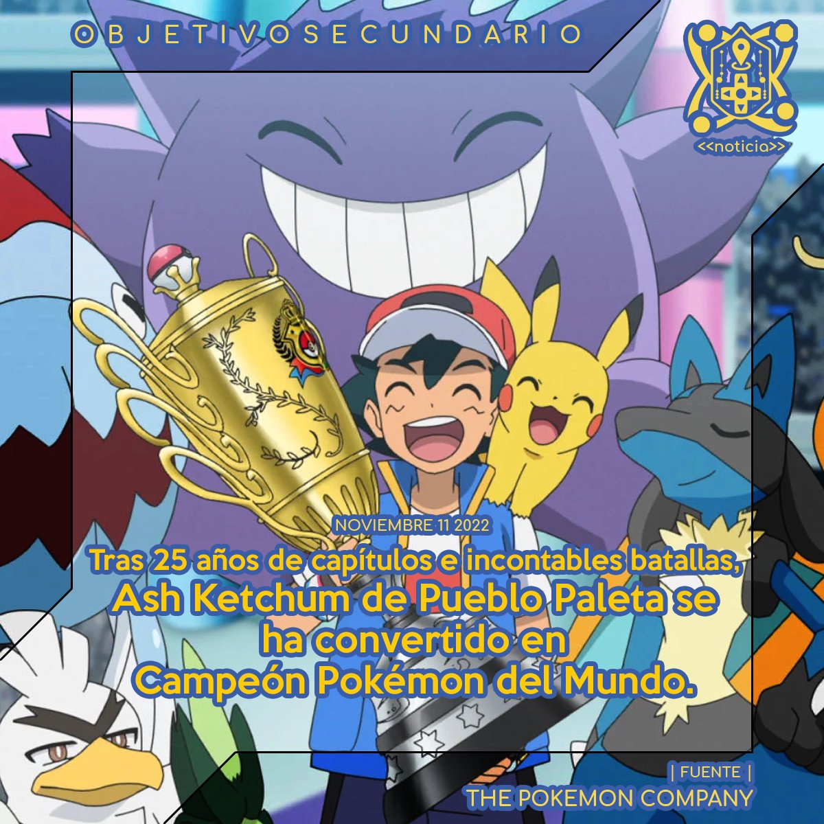 Obj_Secundario's tweet photo. Un día de abril hace 25 años, un chico llamado Ash llegaba tarde a la elección de su primer Pok��mon con el sueño de convertirse en el mejor Maestro Pokémon. 
Hoy lo logró. #ObjetivoSecundario #Pokemon #Campeon #AshKetchum #Pikachu #No1 https://t.co/J6AepZYsai