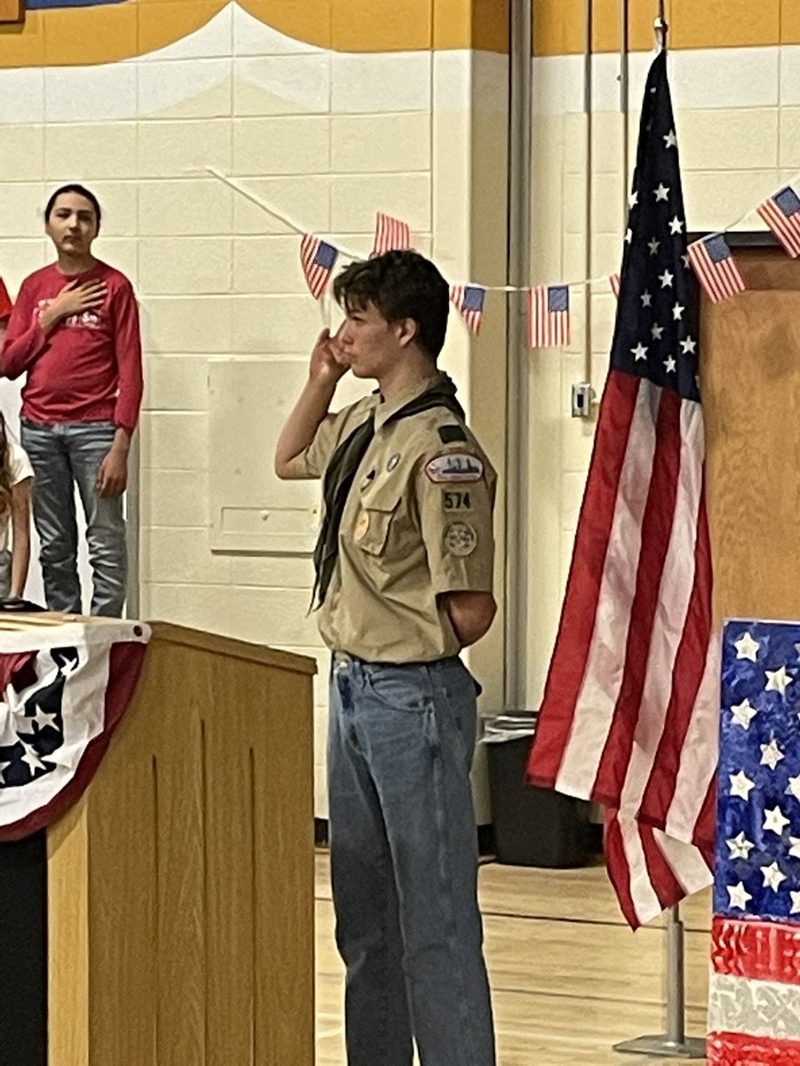 mseavert's tweet photo. Scout Troop 574 had the honors this morning of performing the color guard and flag ceremony at the Whitnall Middle School Veterans Day celebration.  Great representation by the boys!  Thank you to all who served and sacrificed for our country. 🇺🇸 https://t.co/89oGuxx3Xp