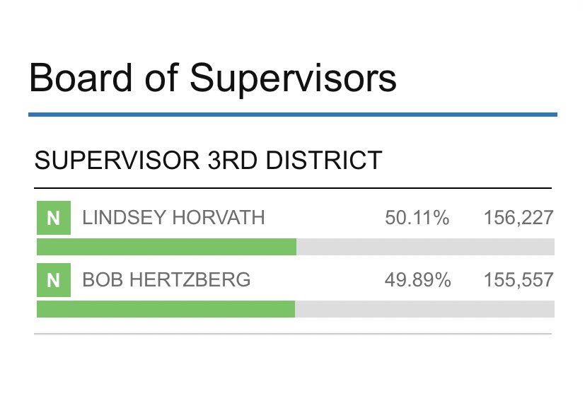KateCagle's tweet photo. UPDATE: former West Hollywood mayor Lindsey Horvath just pulled ahead of state Senator Bob Hertzberg in the race to succeed Supervisor Sheila Kuehl in Los Angeles County https://t.co/6uCyTywJCO
