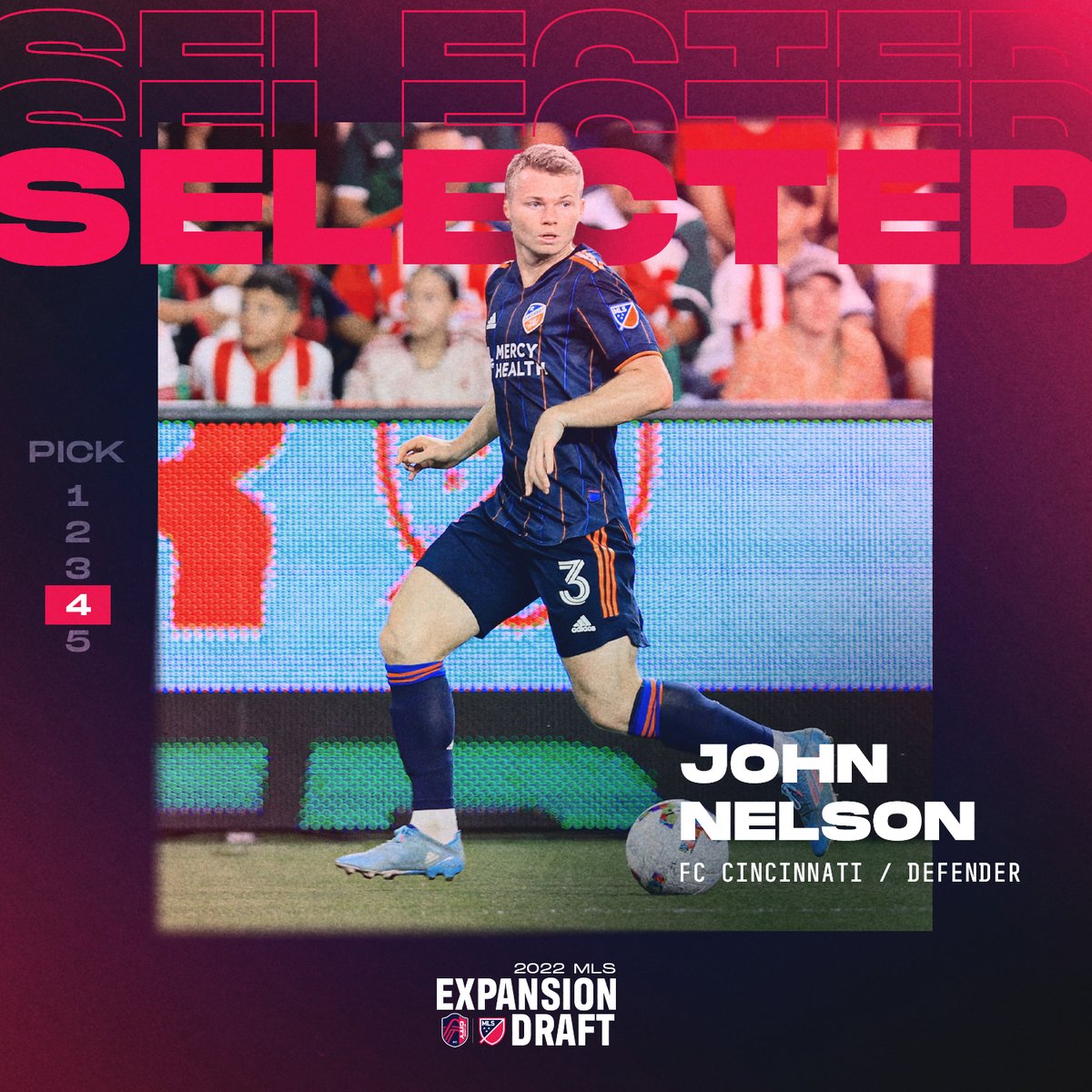 We have selected defender <a href="/Nelson_J14/">Johnny Nelson</a> from <a href="/fccincinnati/">FC Cincinnati</a> fourth overall in the Expansion draft.