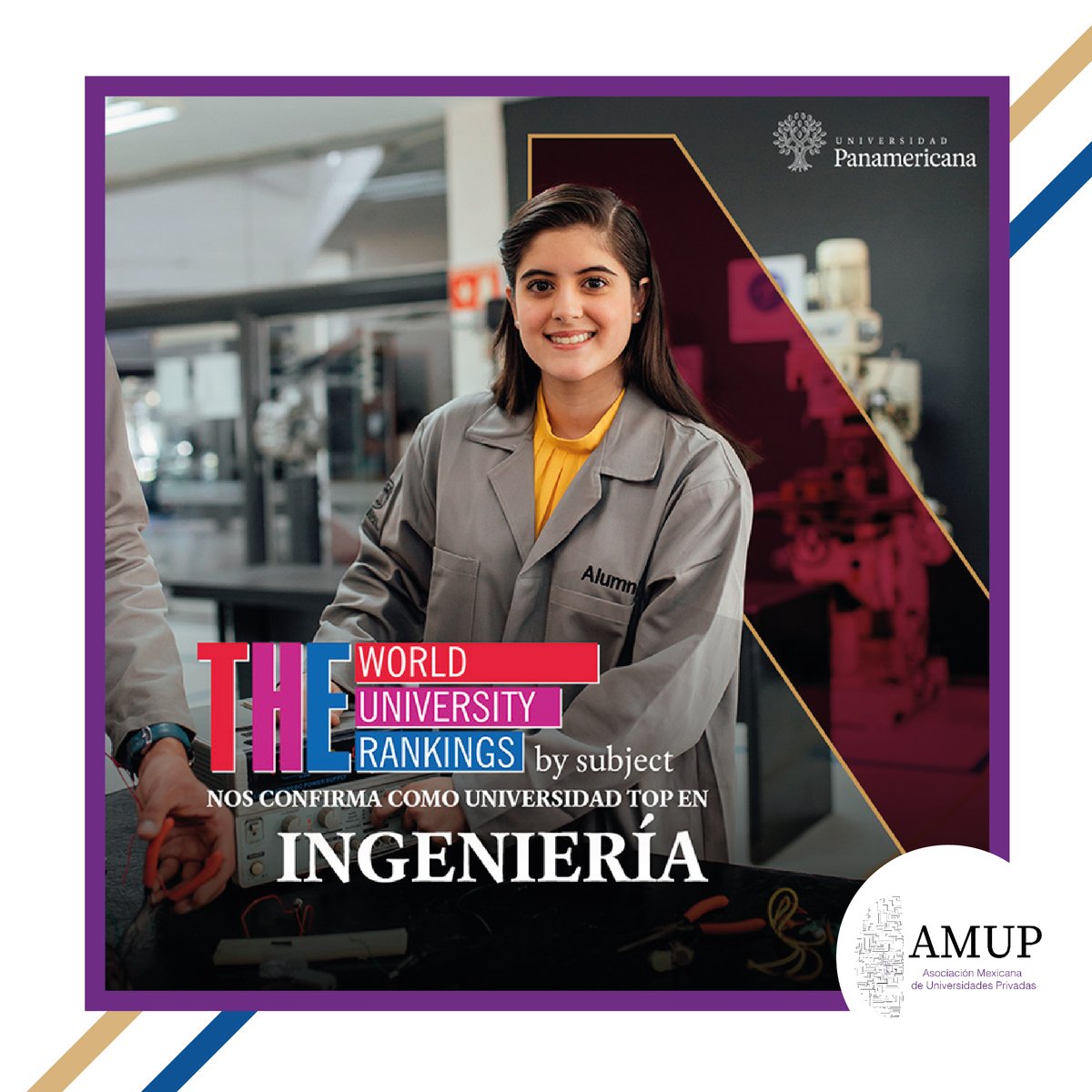 AMUP_MX's tweet photo. Felicitamos a la @UPInstitucional por su reconocimiento  en el ranking de @timeshighered en materia de ingeniería, como una de las mejores de #México. Solo 18 universidades mexicanas participaron en esta categoría. ¡Muchas felicidades! 👏👏👏

#UP #Educación #Ingenieria #AMUP https://t.co/SEbe1ieMxx