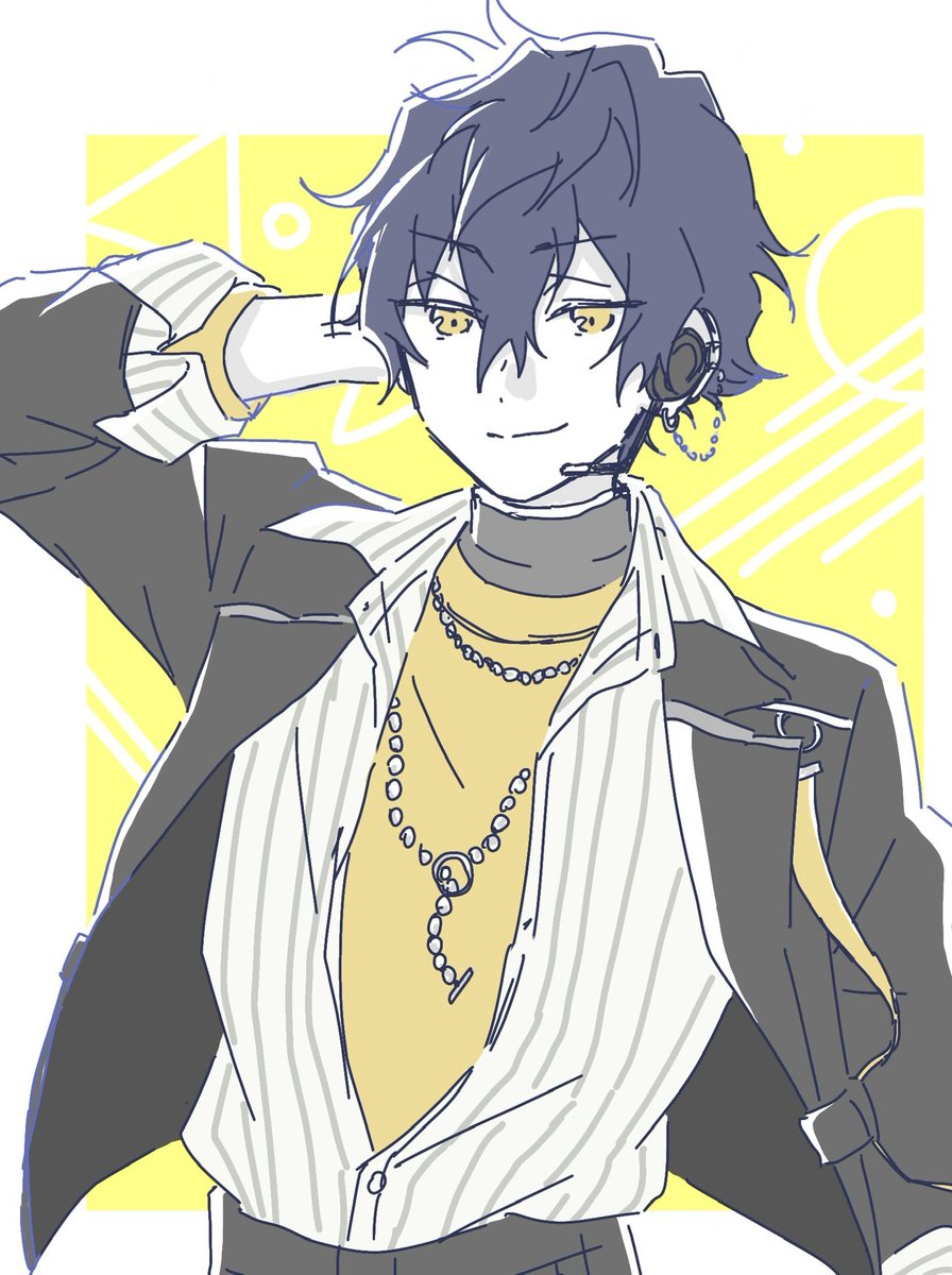 1boy male focus solo yellow eyes necklace jacket jewelry  illustration images
