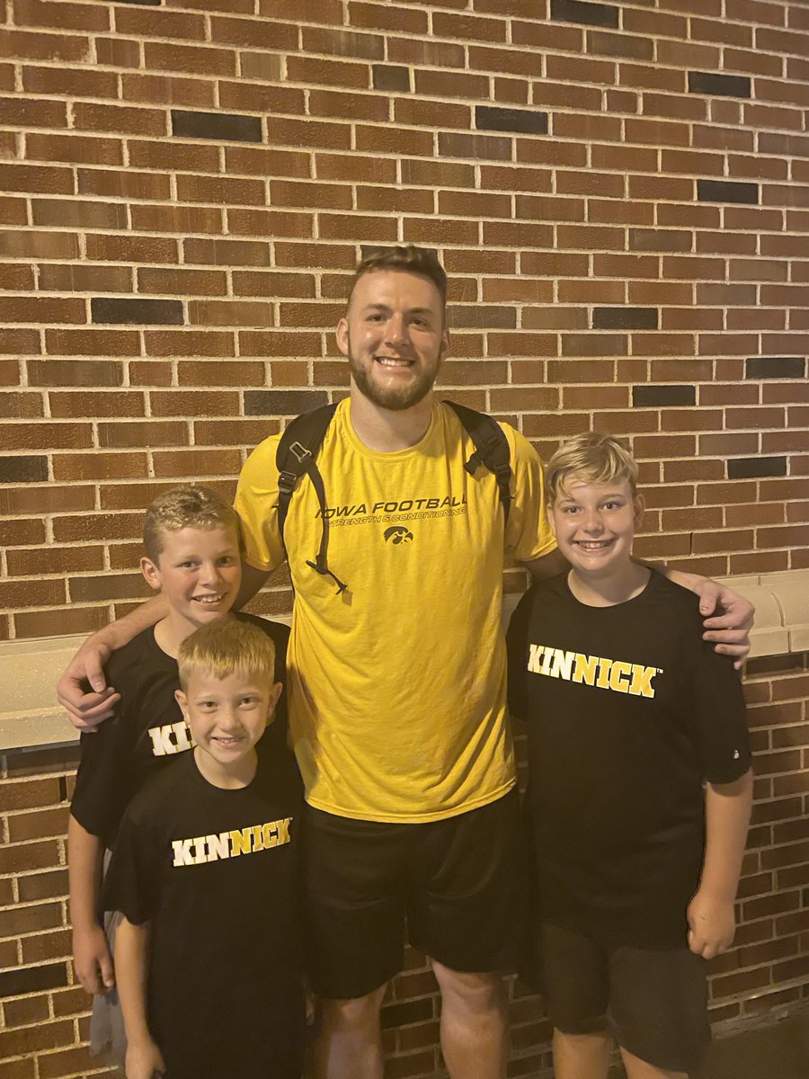 BrianRowe18's tweet photo. @higginized @HawkeyeFootball Can’t do just one!  😊 My son with George!  My son with the flyover pilots from the 2019 Penn St. home game; at Penn St. in 2020 (Covid game); my son and nephews with # 56 Nick DeJong after Penn St. in 2021. https://t.co/W1VD7uwdcG