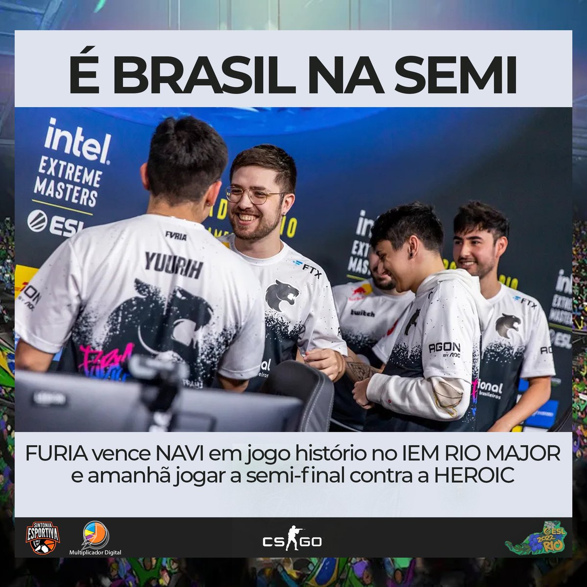 sintoniacampea's tweet photo. Com jogo histórico contra a NAVI, a FURIA leva melhor contra a equipe russa e avançar para as semi-finais contra a HEROIC. 

Confira o placar: 

Nuke
NAVI 16 X 14 FURIA
Ancient
NAVI 10 X 16 FURIA
Mirage 
NAVI 10 X 16 FURIA https://t.co/qRPz1qyhBb
