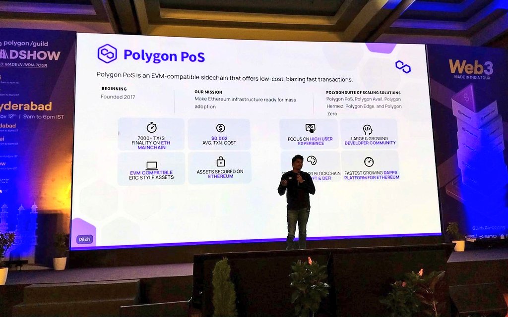 sivramshastri's tweet photo. Polygon Solutions Lead @iamthulasiramp shared amazing insights on @0xPolygon ecosystem 🚀
Got to learn more about Polygon POS & #Supernets too, really a great end to end service to build and power your dedicated blockchain ⛓️
#RoadtoPolygonConnect #Web3MadeInIndiaTour https://t.co/Kwq1aEGIxz