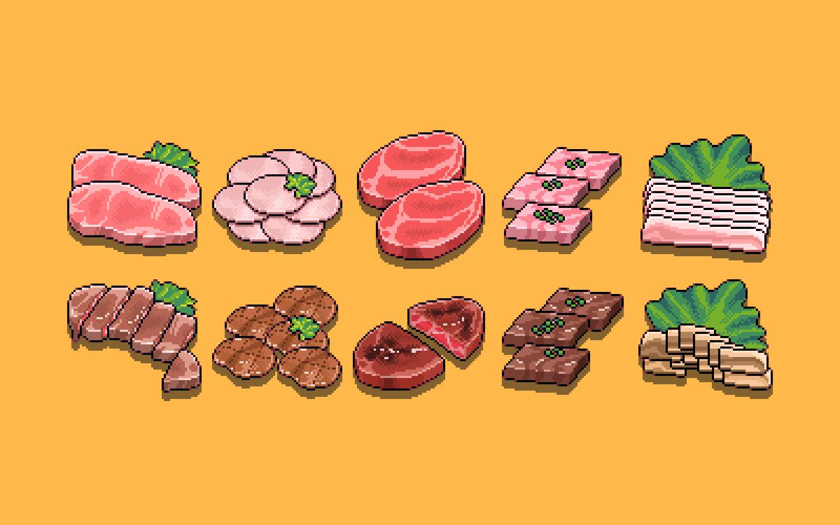 「焼肉食べたいね#pixelart #ドット絵 」|fuzukiのイラスト