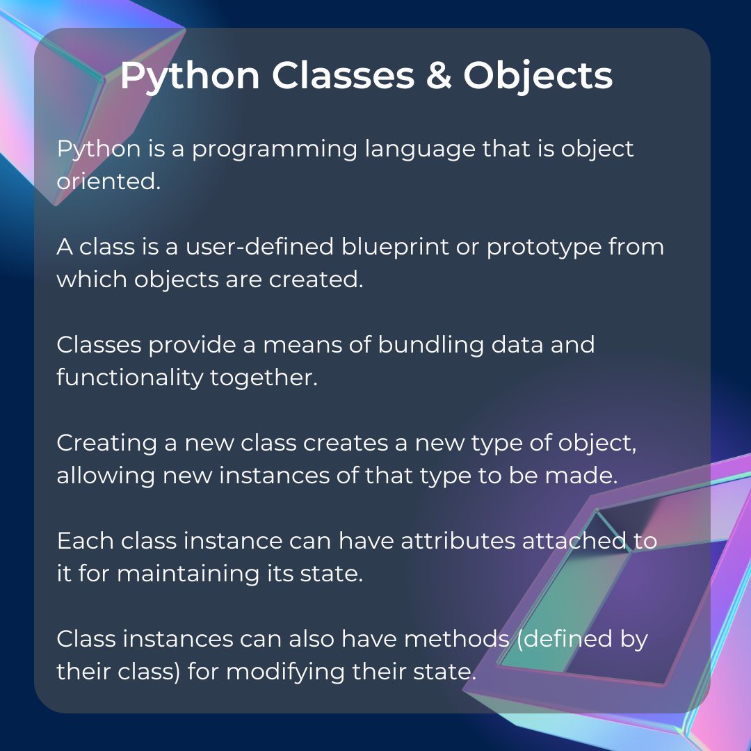 Day 12 of #60daysOfMachineLearning 🔵 Python Classes and Objects 🧵 Here ...