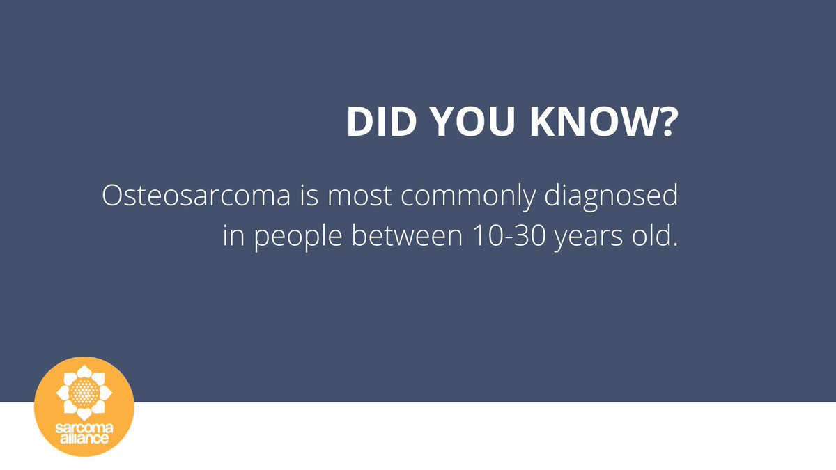Sarcoma Alliance (@sarcomaalliance) on Twitter photo This #factfriday topic is about one of the more common subtypes. Osteosarcoma can be diagnosed at any age, but it is seen primarily in younger people. In 2022, about half of 1,000 people diagnosed with osteosarcoma in the U.S will be children and teens.
Reference: <a href="/CancerDotNet/">CancerDotNet</a> This #factfriday topic is about one of the more common subtypes. Osteosarcoma can be diagnosed at any age, but it is seen primarily in younger people. In 2022, about half of 1,000 people diagnosed with osteosarcoma in the U.S will be children and teens.
Reference: <a href="/CancerDotNet/">CancerDotNet</a>