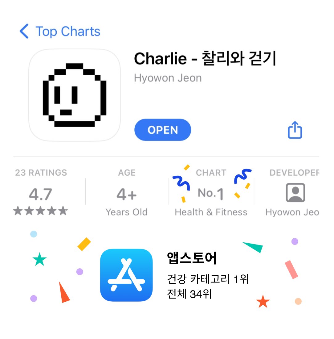 🎊앱스토어 건강 카테고리 1위 달성🎊

기념 이벤트를 진행합니다🥳

이벤트 참여 방법
1️⃣ <a href="/walking_charlie/">Charlie 찰리</a> 팔로우
2️⃣ 해당 게시물 ♥️ + RT

추첨을 통해 다섯 분께 
찰리 시크릿 굿즈를 보내드립니다🍩

💝추첨일: 11/15 (화)