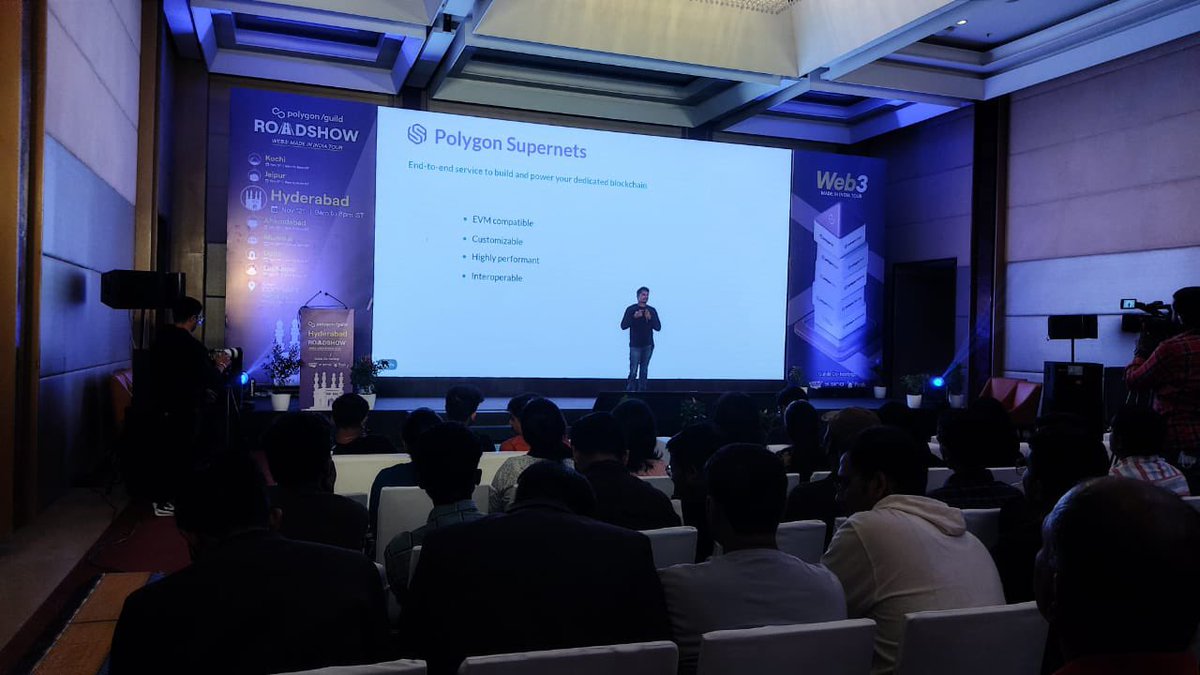 GuildHyderabad's tweet photo. Polygon PoS, Supernets, ID and what not! Happening at Web3 Roadshow @0xPolygon @iamthulasiramp @animocabrands @pushprotocol @SinoGlobalCap
Powerpacked talks & Panels happening by all the OG's in the Web3 Space #LFG
#PolygonGuildHyderabad #Web3MadeInIndiaTour https://t.co/JXZWiZ5p5I
