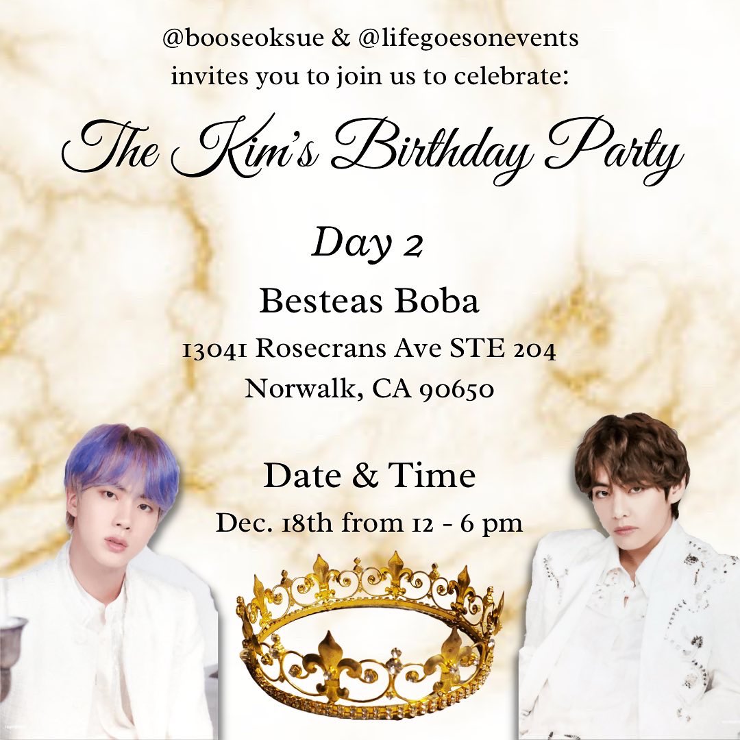 #ARMY I’m hosting my last event of the year in DTLA, Norwalk, and <a href="/blossombkevents/">Blossom Bakersfield Kpop Events</a> will be hosting in Bakersfield as well on Dec 17-18th! 

Check out the photos for more information 👑

#bts #cupsleeveevent #cupsleeve #kpopcupsleeve #btscupsleeve #taehyung #jin