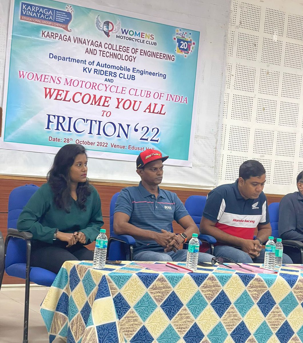 nive_jessie's tweet photo. KV Riders Club - Friction’22 ♥️ Happy to share my stage along with Two motorsport Legends in India♥️💯 Proud moment 🙏 @rajinikrishnan @69Sarath @KVCET_ https://t.co/mVGg5ywa6C