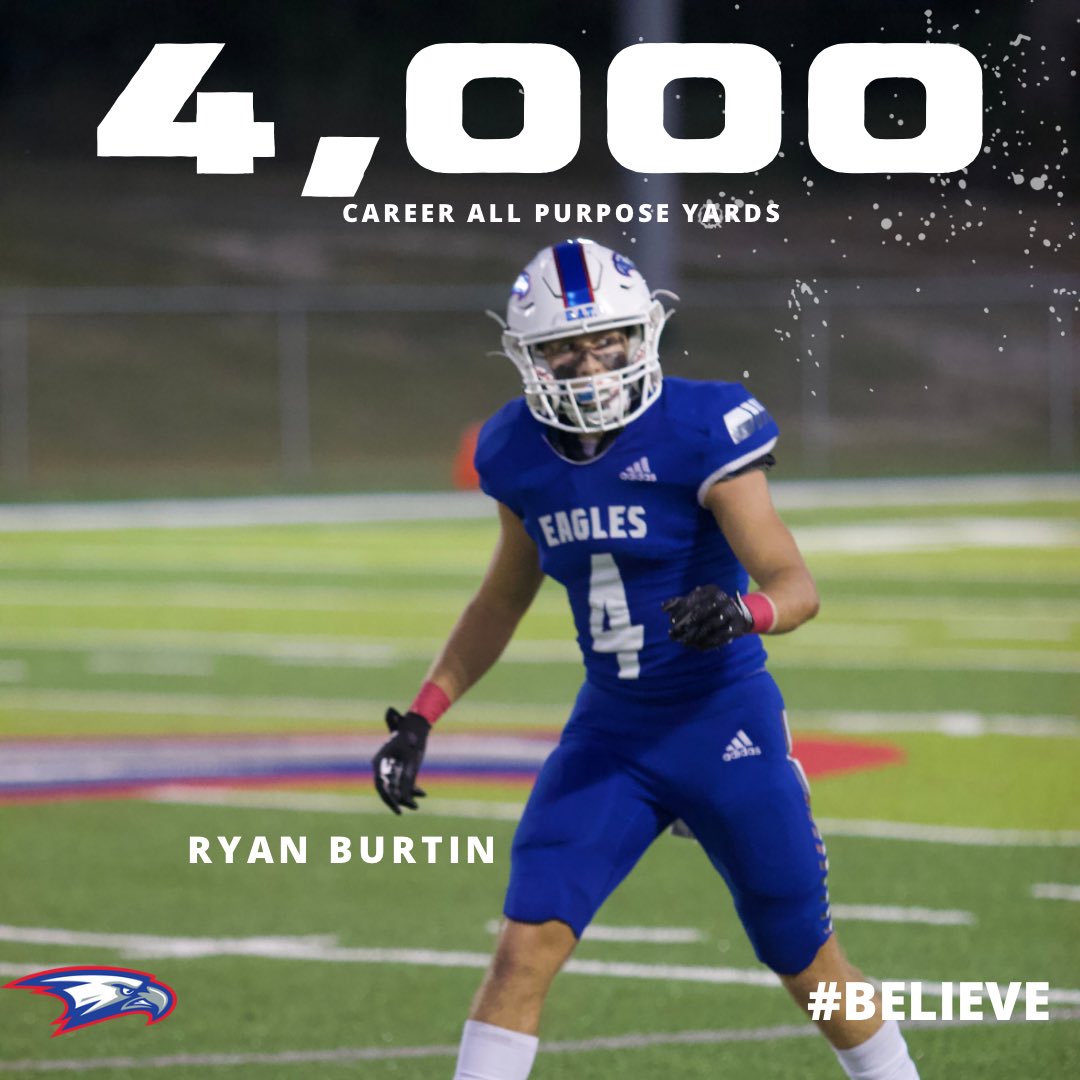 Brazos Christian Football (@brazos_football) on Twitter photo Congratulations to senior <a href="/BurtinRyan/">Ryan Burtin</a> for reaching 4,000 all purpose yards in his career at <a href="/brazos_football/">Brazos Christian Football</a>. What a major accomplishment!
God Bless! Go Eagles! Congratulations to senior <a href="/BurtinRyan/">Ryan Burtin</a> for reaching 4,000 all purpose yards in his career at <a href="/brazos_football/">Brazos Christian Football</a>. What a major accomplishment!
God Bless! Go Eagles!