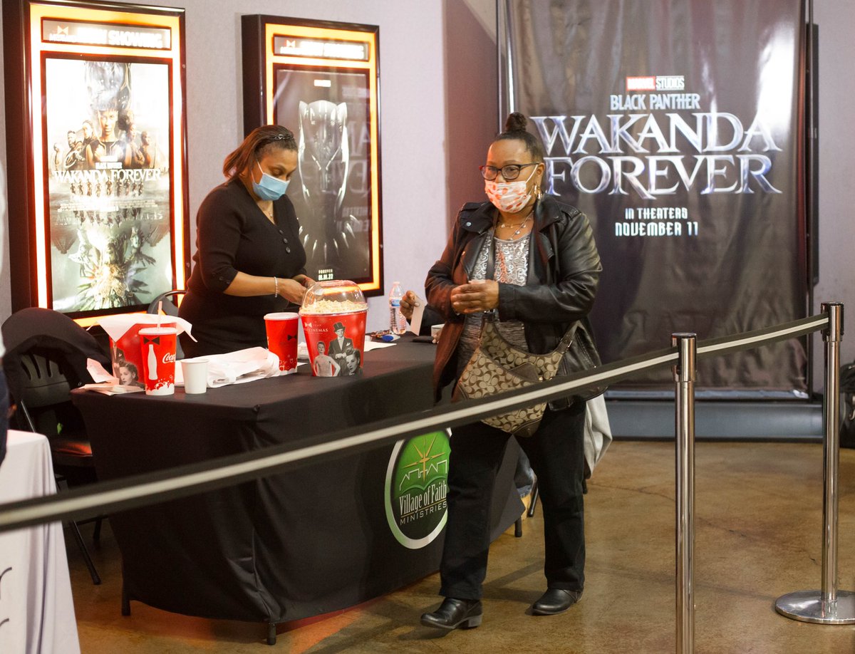 A look at the Village of Faith Black Panther 2 Wakanda Forever special screening. The Village rented an entire theatre and had members of our church and the Richmond Meteo area in the house. We were proud to have Congressman @RepMcEachin with us as a title sponsor.