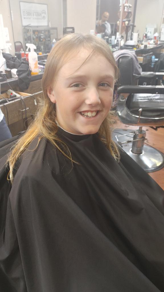 Sarted during COVID and became a trendy look especially on the ball field. He decided he wanted to grow to donate. He had a mission and today Brayden has a fresh look and is excited to start over again. We will be putting in the mail to <a href="/CWHL_org/">ChildrenWithHairLoss</a> Proud of this kid! #CutPassLove.