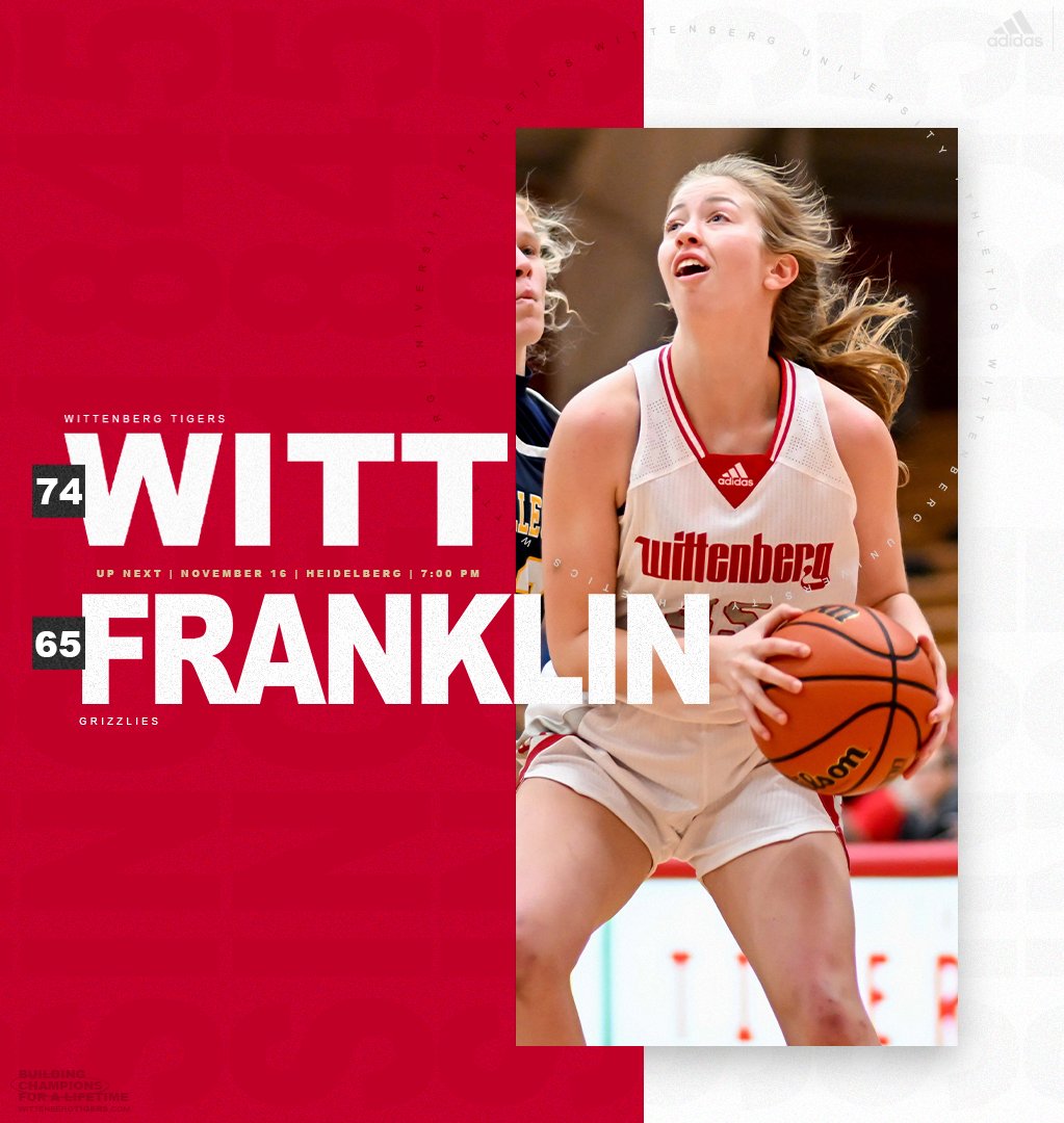 WittAthletics's tweet photo. Women's Basketball took down Franklin with a score of 74-65 tonight for their second 𝗪𝗜𝗡 of the season! #TigerUp https://t.co/9WCMsEZ26q