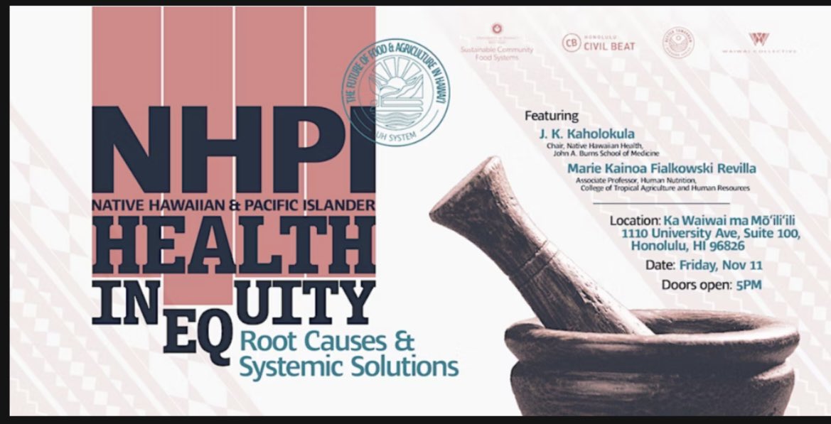 oha_hawaii's tweet photo. Join us tonight for this special event discussing Native Hawaiian &amp; Pacific Islander #Health Inequity. Stop by the OHA info table to pick up a free copy of the Kanehoalani Native Hawaiian Men’s Health Report and a promotional takeaway of your choice. #NHPI @CivilBeat https://t.co/0KKuHmhkKr