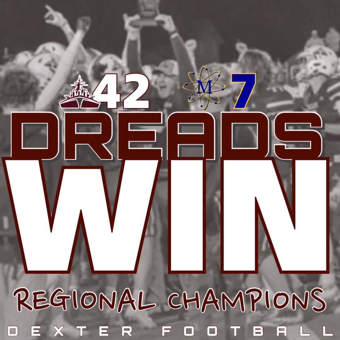 Coach_Maki_PE's tweet photo. 🏈 FINAL 🏈

Dexter  • 42
Midland • 7

✔️ SEC Red Champions 🏆
✔️ DISTRICT CHAMPS! 🏆
✔️ REGIONAL CHAMPS 🏆

FINAL FOUR! …. Who’s next?!

#MakingHistory #UNDEFEATED #DreadStrongER #WeAreNotDone #Final4 #WhosNext #WeBelieve https://t.co/4bn9PtbV3X