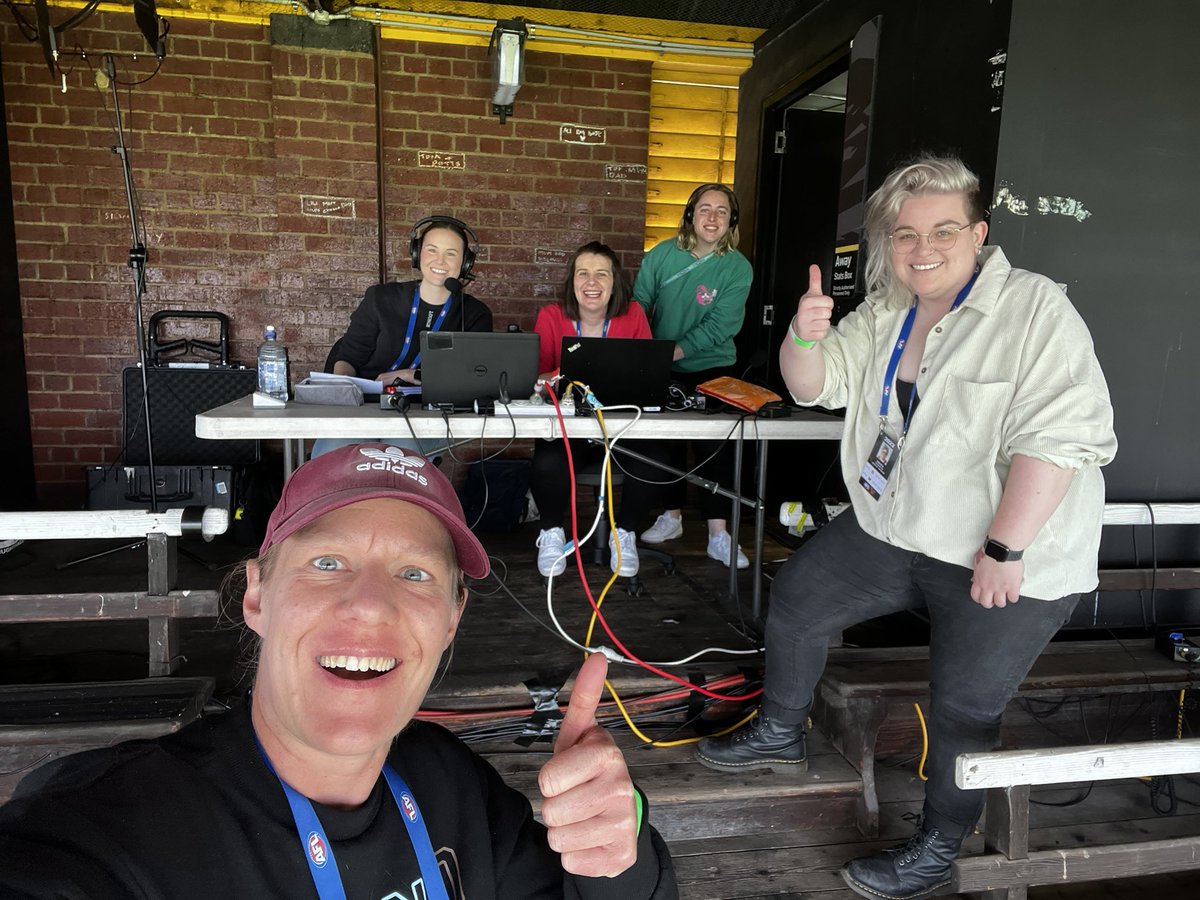 Dem grandstand feels 🏟️ 

Welcome to the #AFLW 1st Semi Final at Punt Road Oval. 

All set to go here with this elite crew <a href="/abcsport/">ABC SPORT</a> - make sure you tune in via the AFLW App or ABC News Radio. 

<a href="/laurenbordin/">Lauren Bordin</a> <a href="/jessicaewebster/">Jess Webster</a> <a href="/lucywato_/">Lucy Watkin</a> <a href="/abcsport/">ABC SPORT</a> <a href="/glbastiani/">Gemma</a>